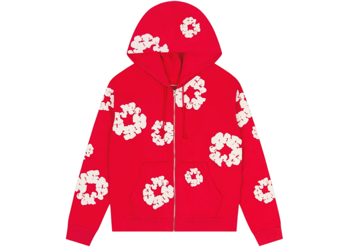 Denim Tears Cotton Wreath Zip Hoodie Red – Motion.