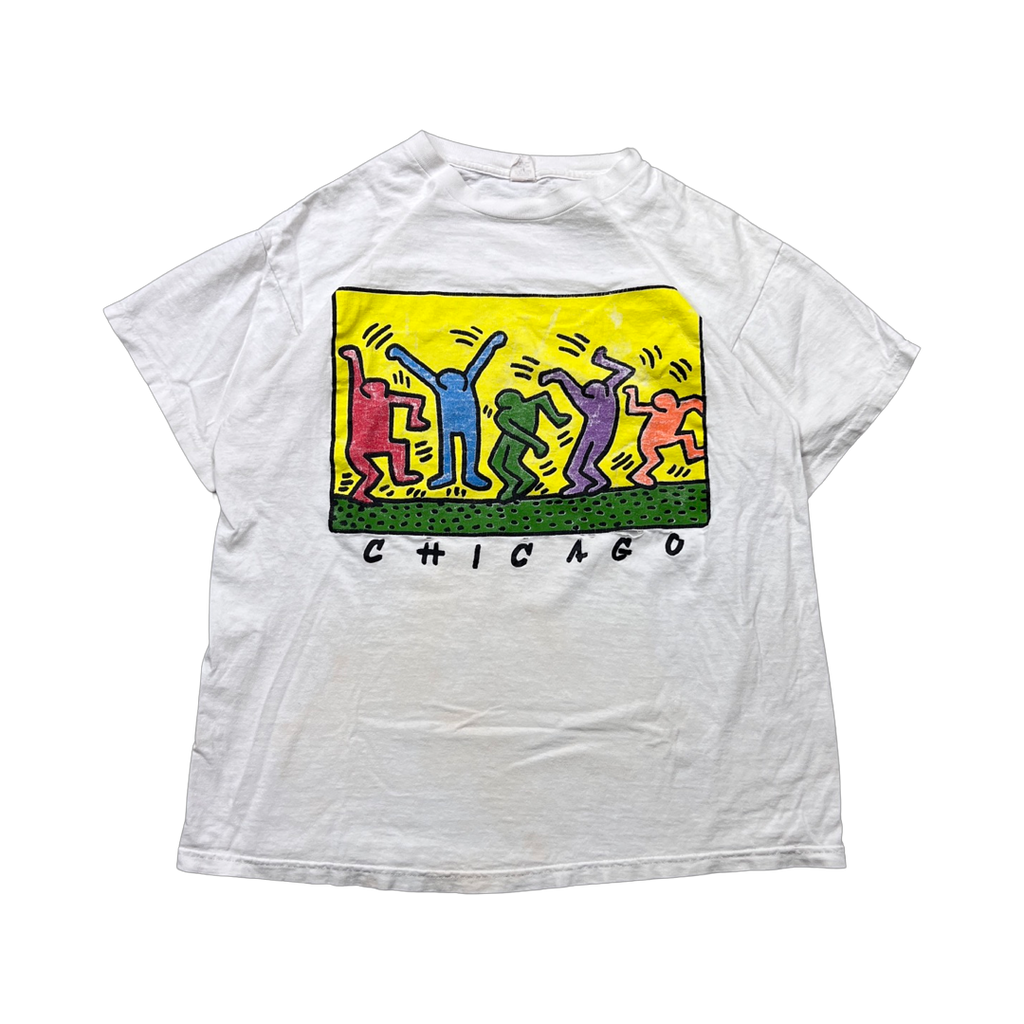 Chicago Keith Haring 90s Bootleg Tee White Distressed