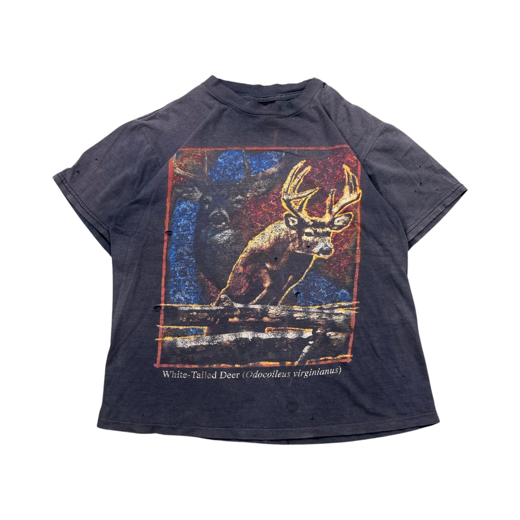 White Tailed Deer Tee Distressed Faded Black