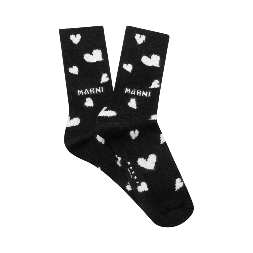 Marni Heart Motif Wool Socks Black