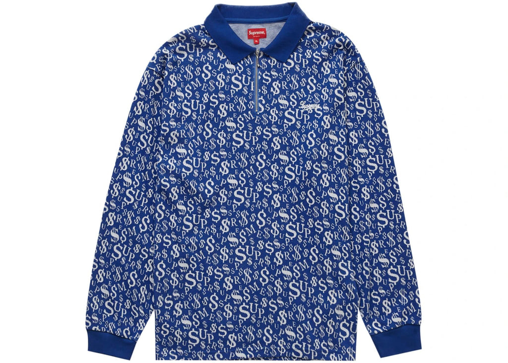 Supreme Currency Jacquard Zip L/S Polo Blue