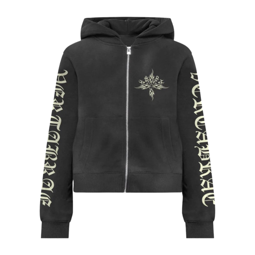 Vertabrae Tattoo Zip Up Hoodie Faded Black