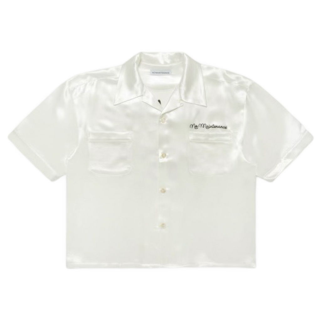 No Maintenance Acetate Bowling Shirt Silk White