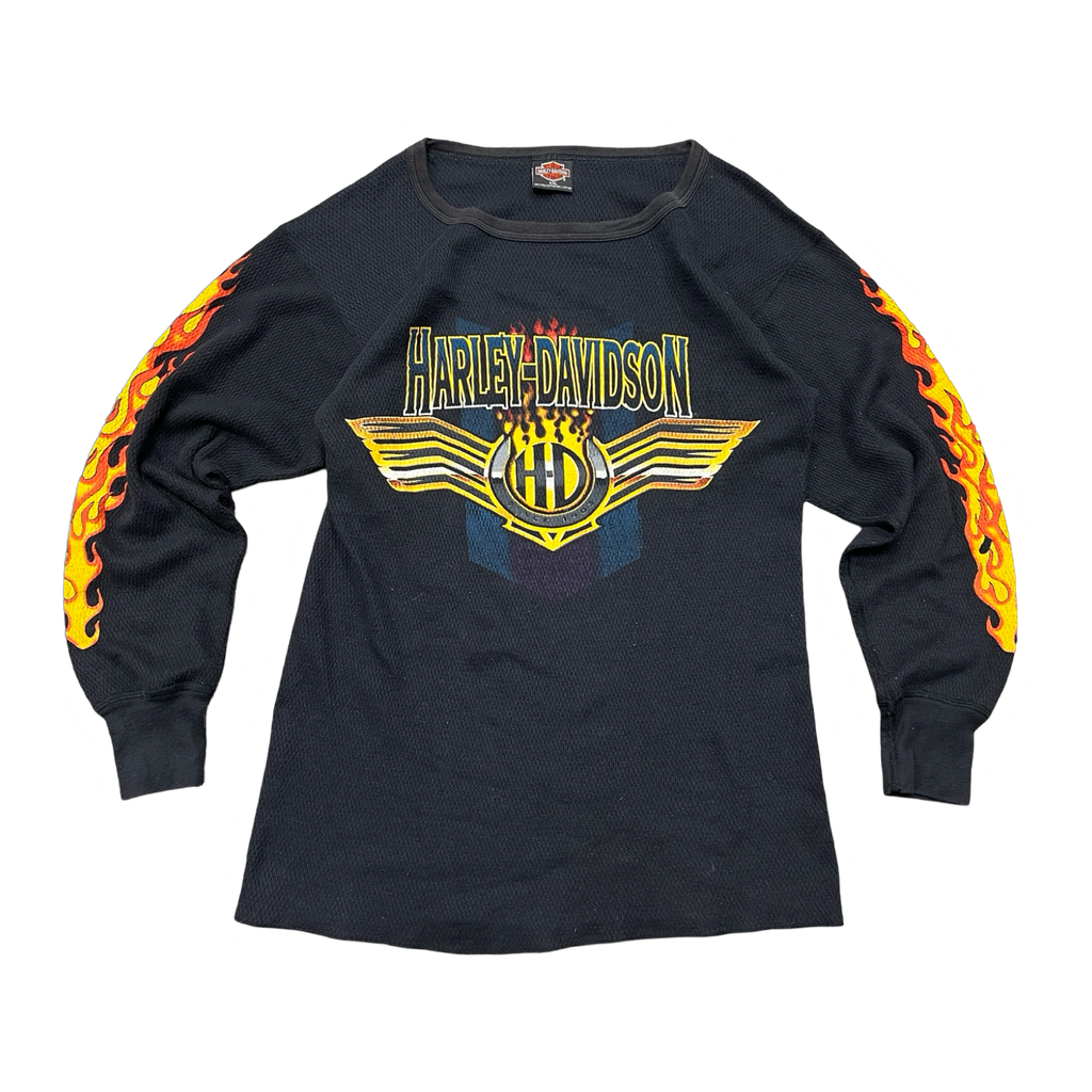 90s Harley Davidson Flames Thermal Longsleeve Black