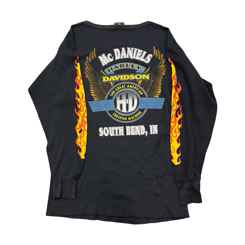 90s Harley Davidson Flames Thermal Longsleeve Black