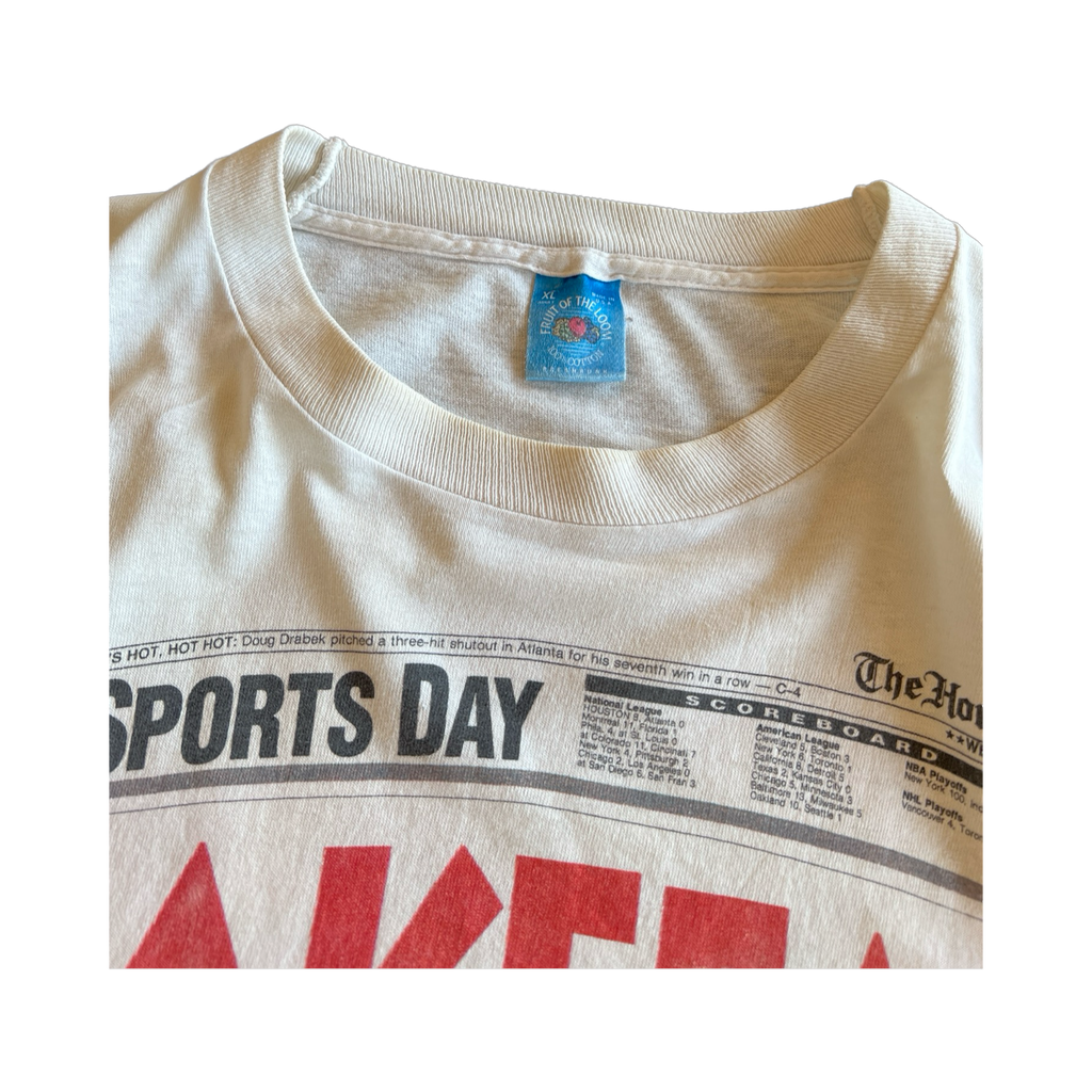 90s Hakeem MVP Houston Rockets Newspaper T-Shirt White Distressed