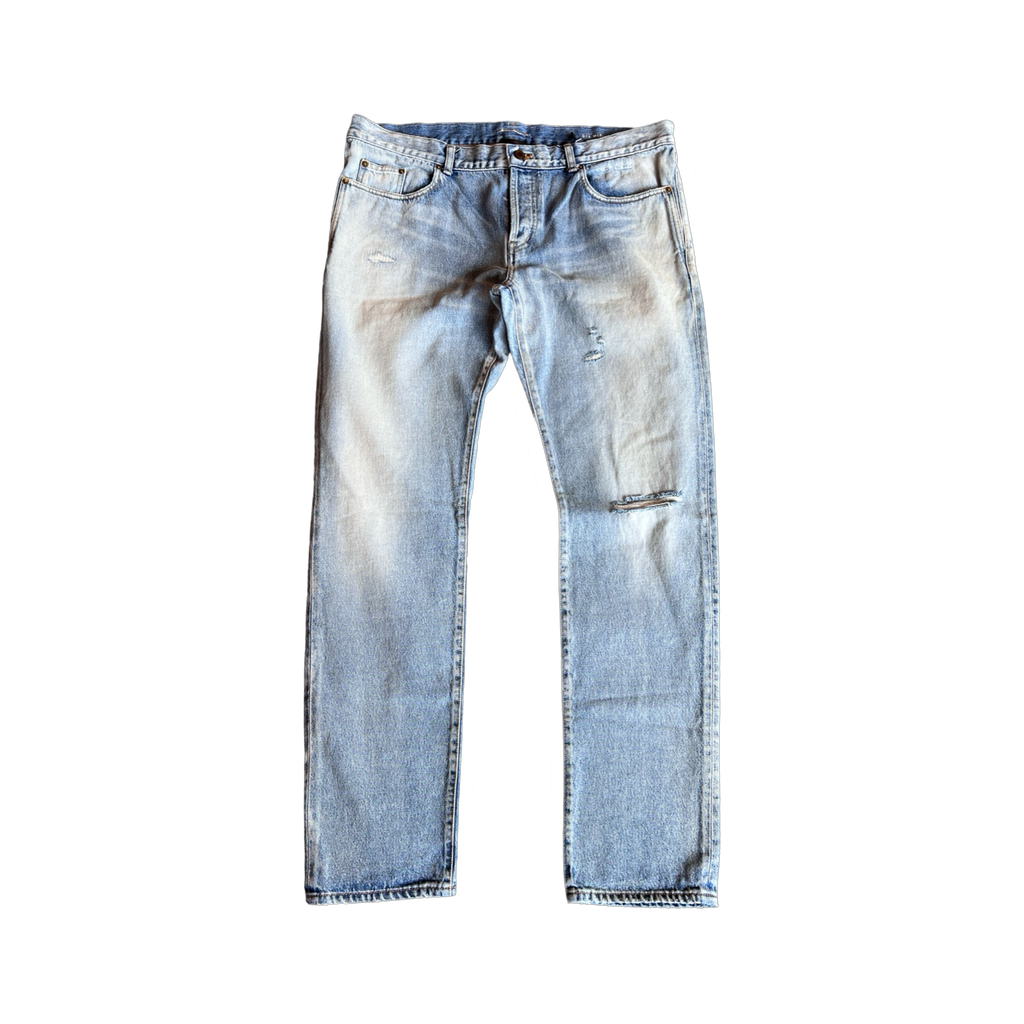 Saint Laurent Light Wash Distressed Denim Pants