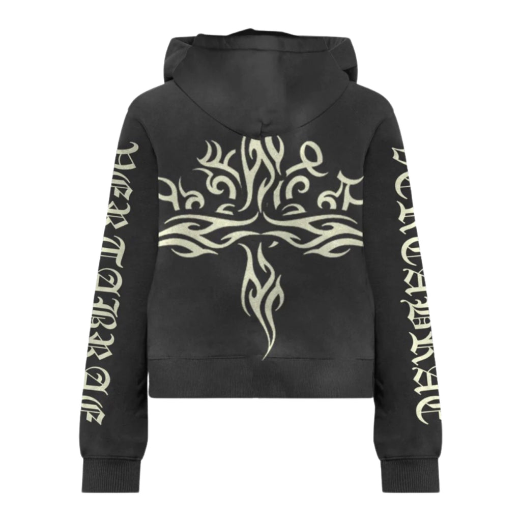 Vertabrae Tattoo Zip Up Hoodie Faded Black