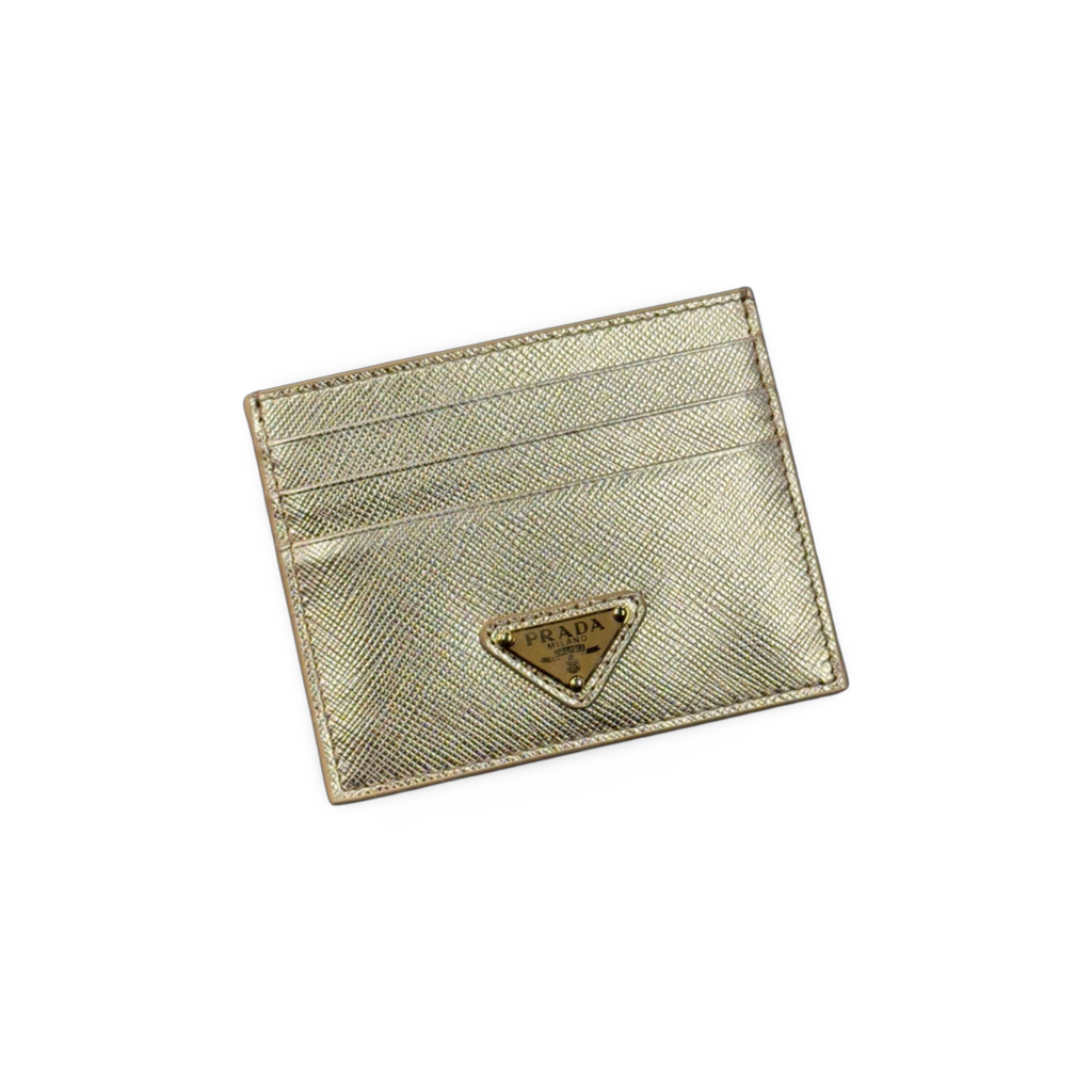 Prada Saffiano Metallic Card Holder Gold