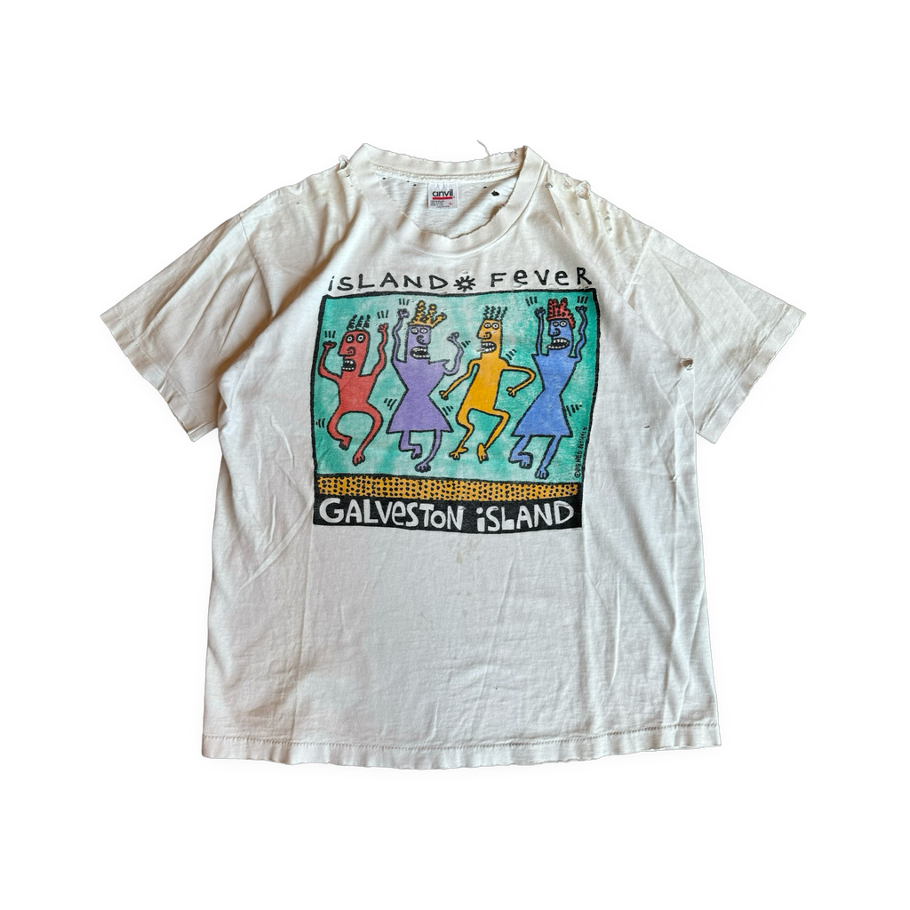 90s Island Fever Distressed Art T-Shirt White