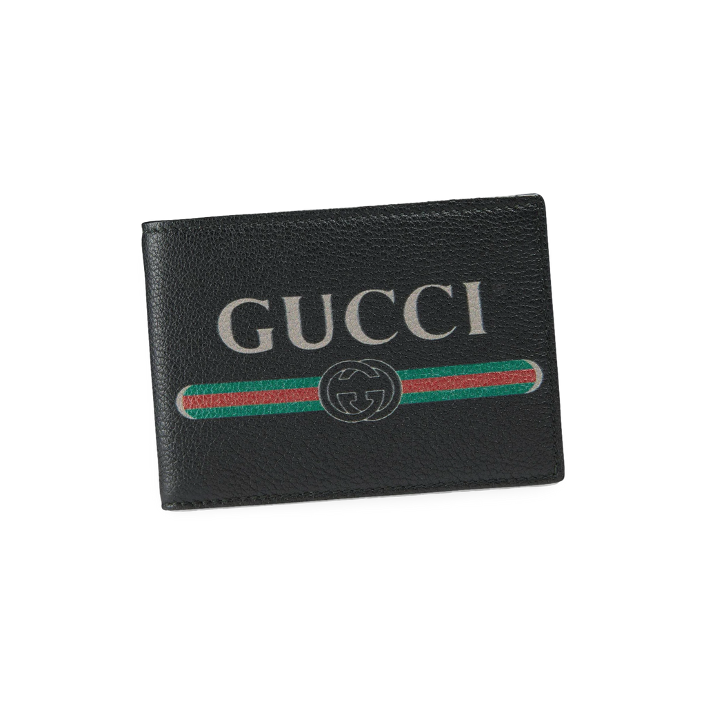 Gucci Print Bifold Wallet Textured Leather (4 Card Slots) Black