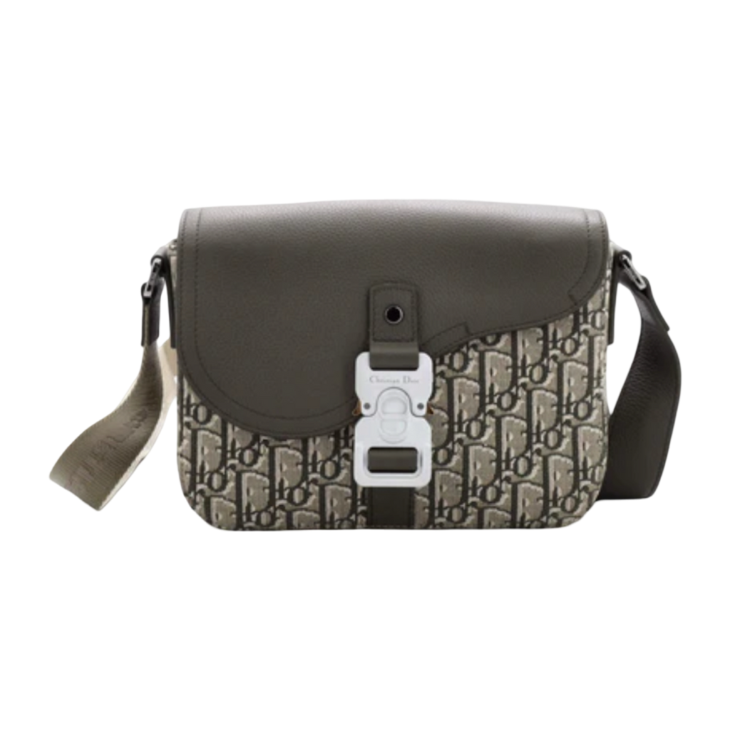 Dior Oblique Jacquard Grained Calfskin Mini Saddle Army Green