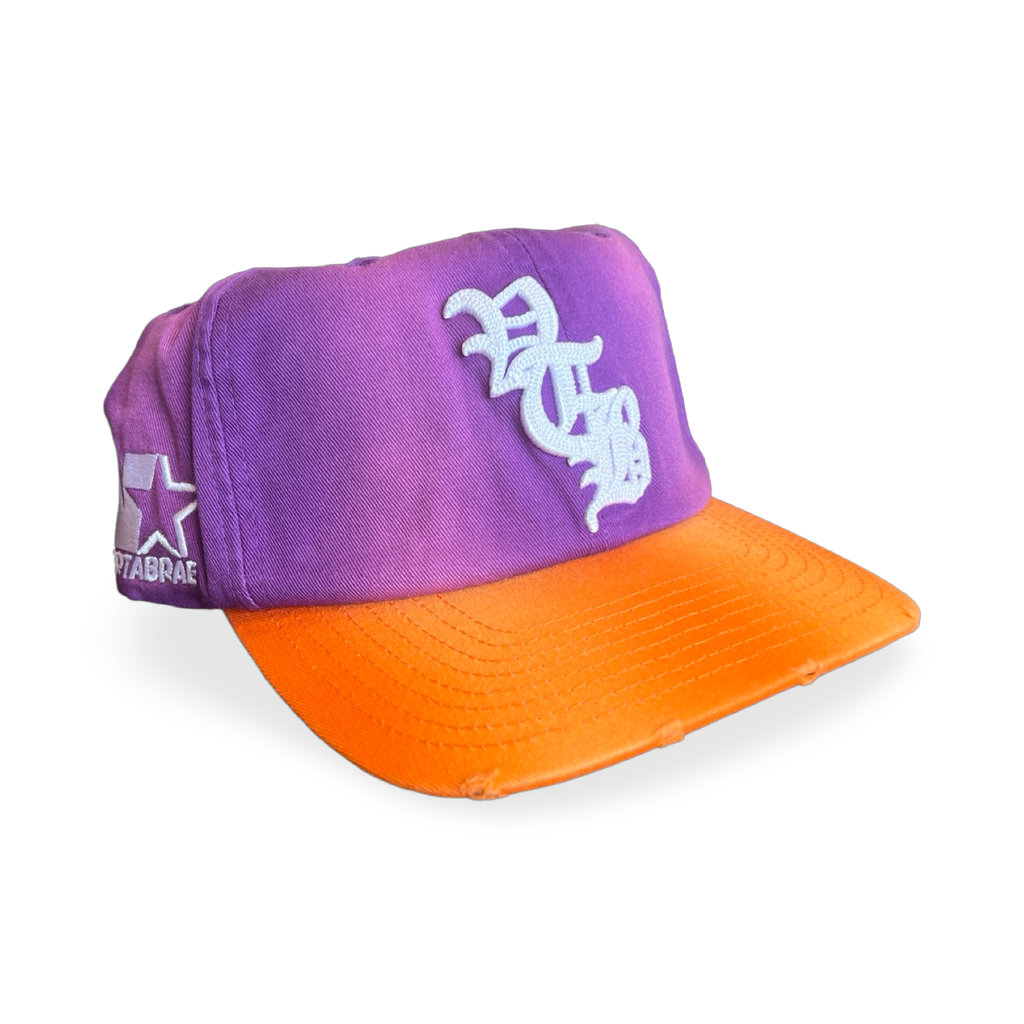 Vertabrae Distressed Snapback Hat Purple Orange