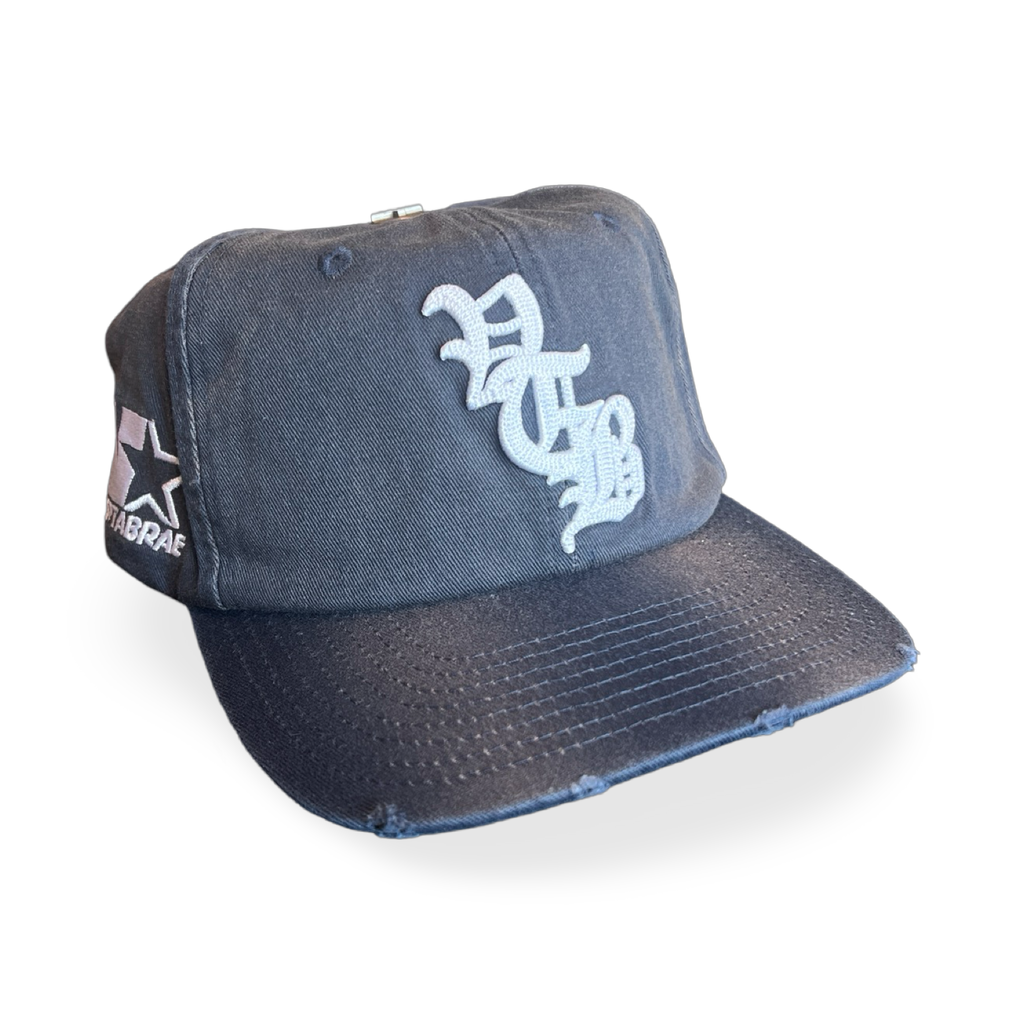 Vertabrae Distressed Snapback Hat Navy