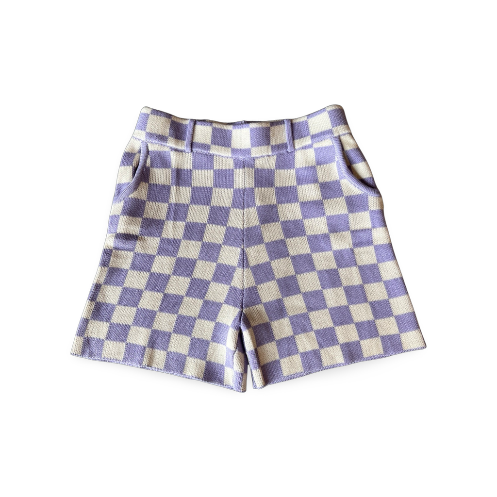 Yitai Lavender Checkered Knit Shorts