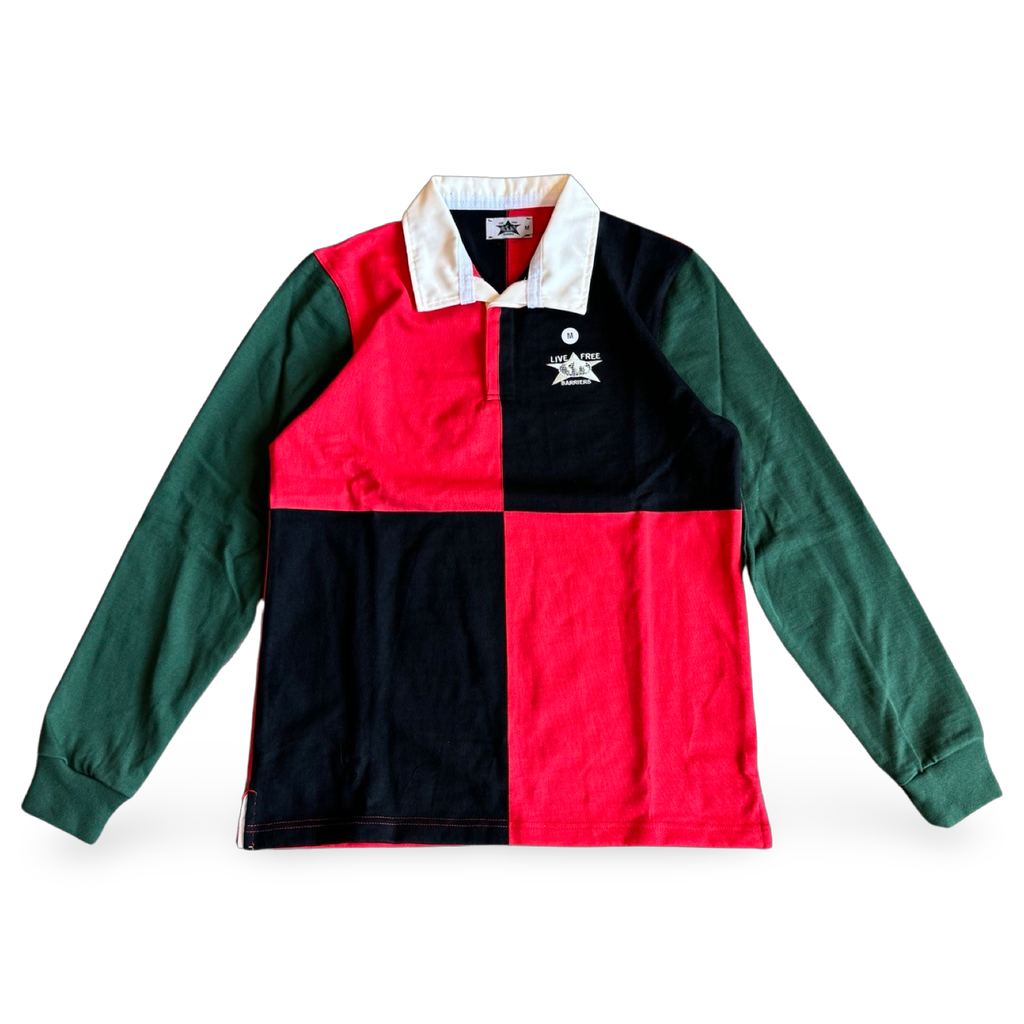 Barriers Color Block Rugby Shirt Red Black Green