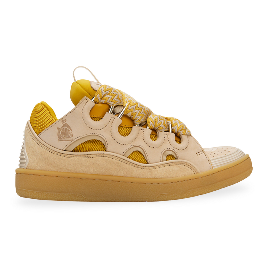 Lanvin Leather Curb Sneakers Beige & Yellow