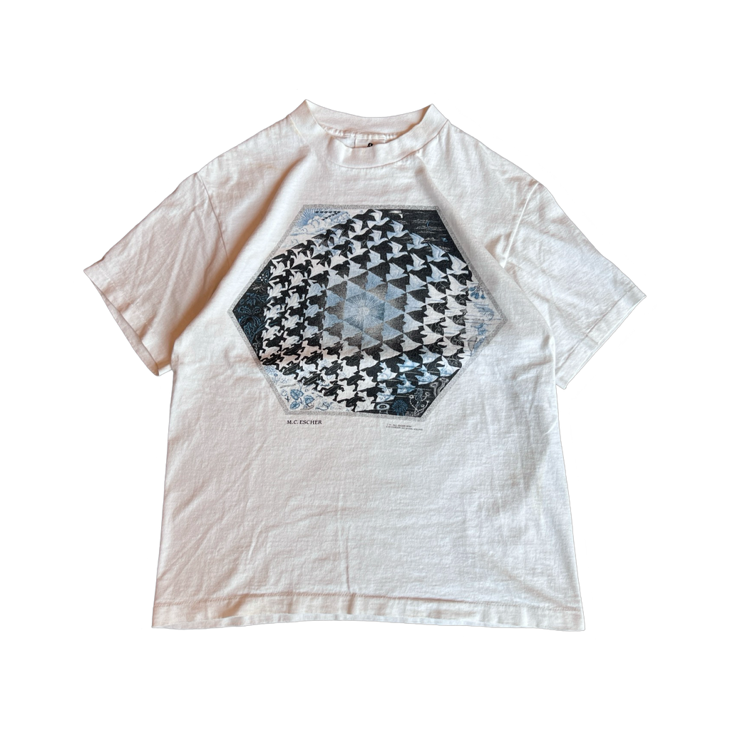 90s MC Escher Verbum Art T-Shirt White Blue