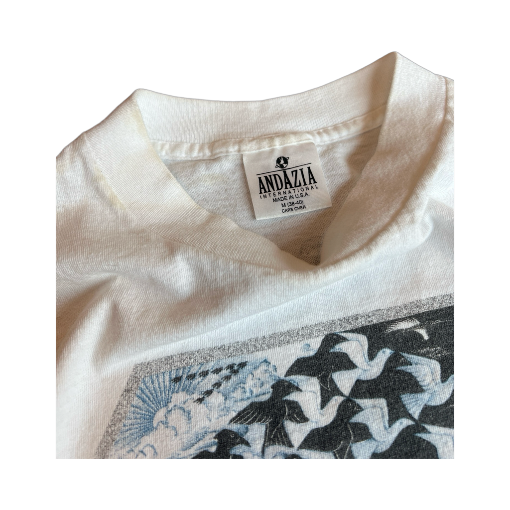 90s MC Escher Verbum Art T-Shirt White Blue