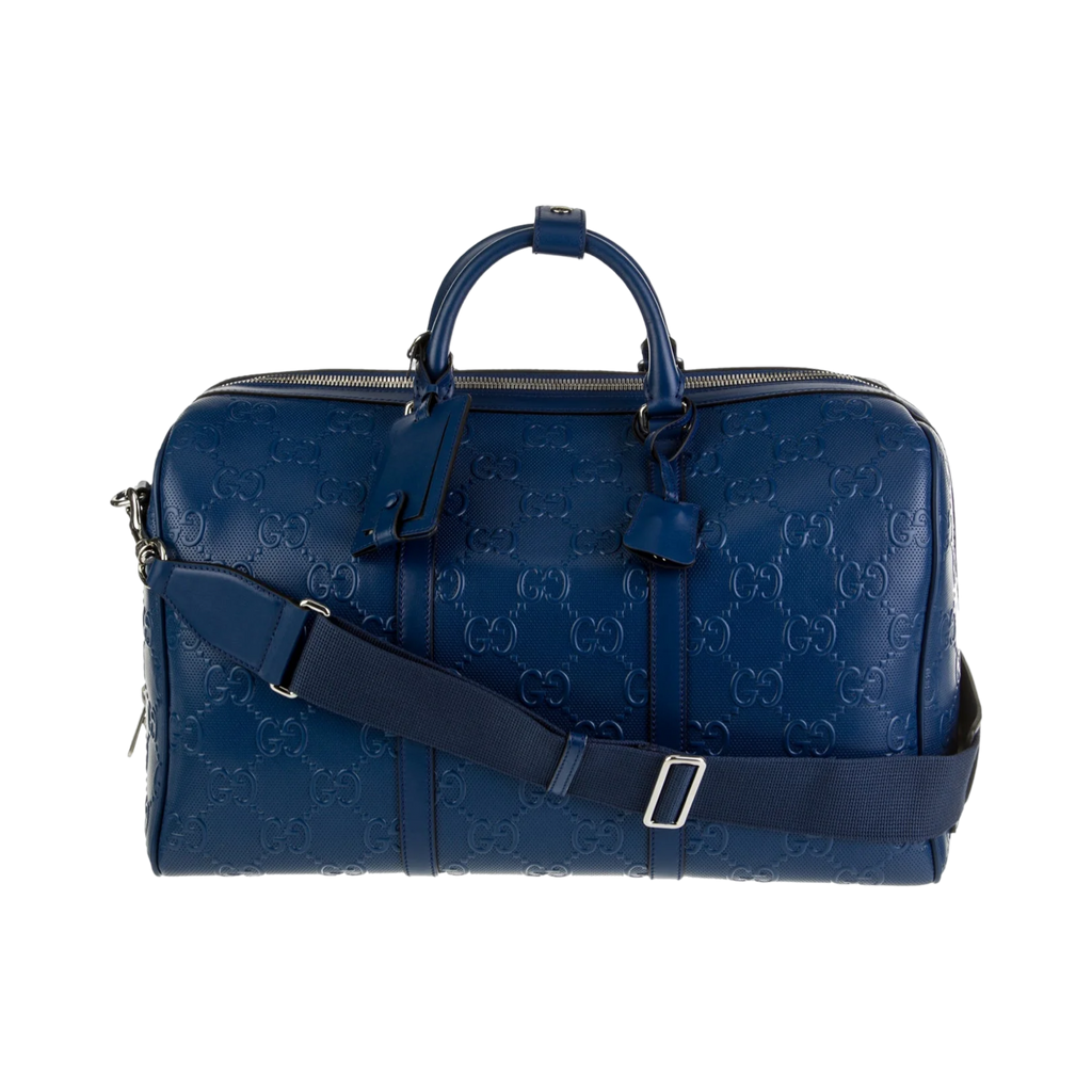 Gucci GG Embossed Large Duffle Bag Blue