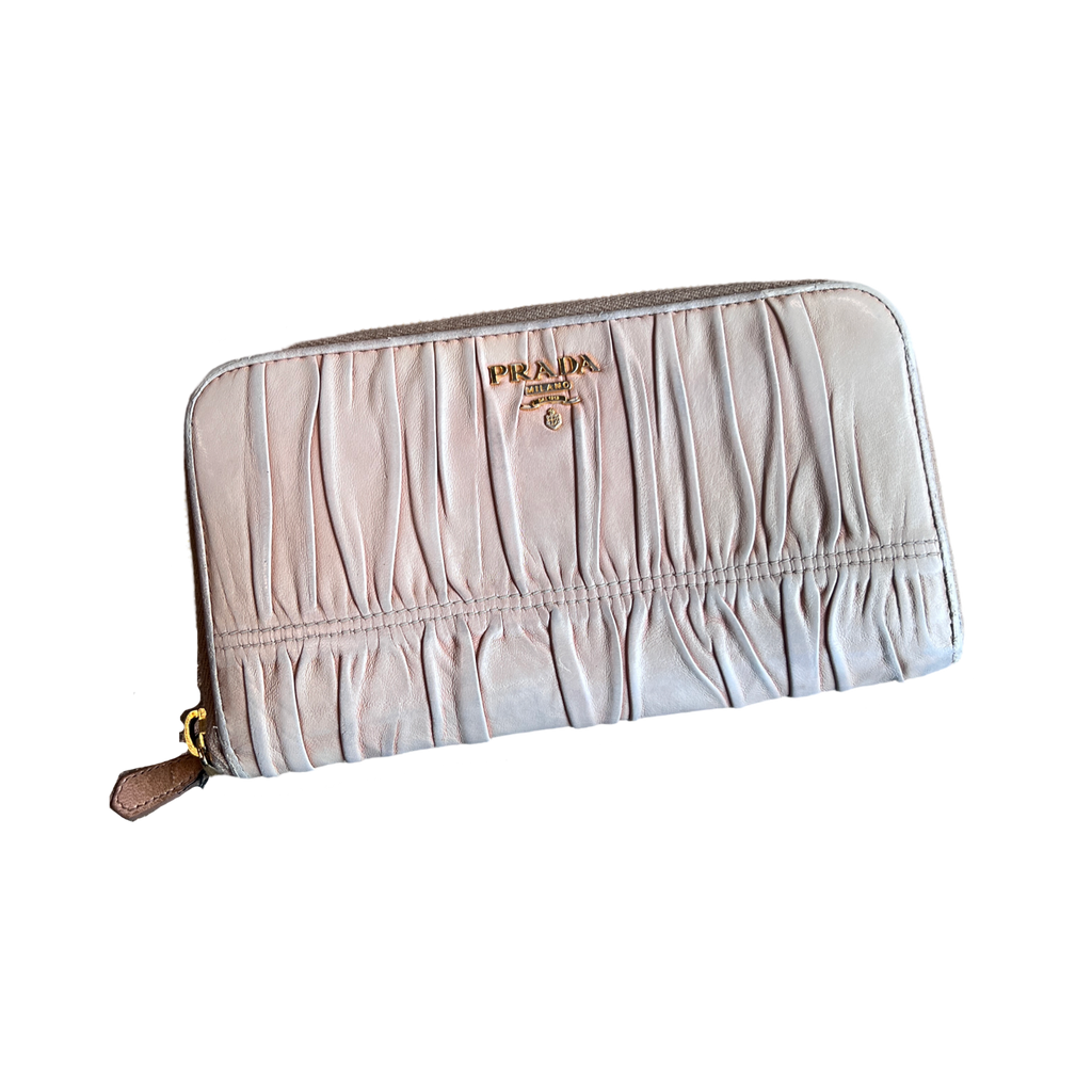 Prada Pleated Long Wallet Beige