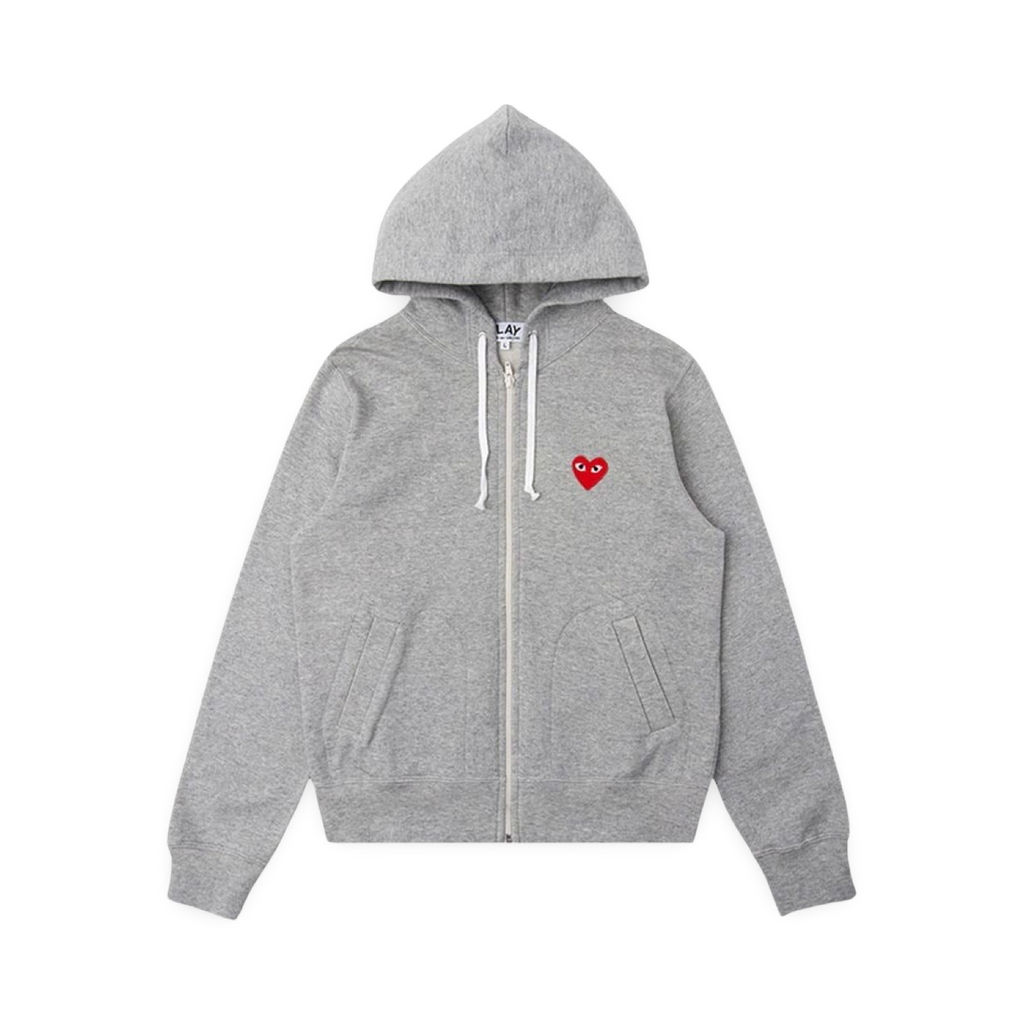 Comme des Garcons PLAY Play Red Multi Heart Zip Up Hoodie Grey