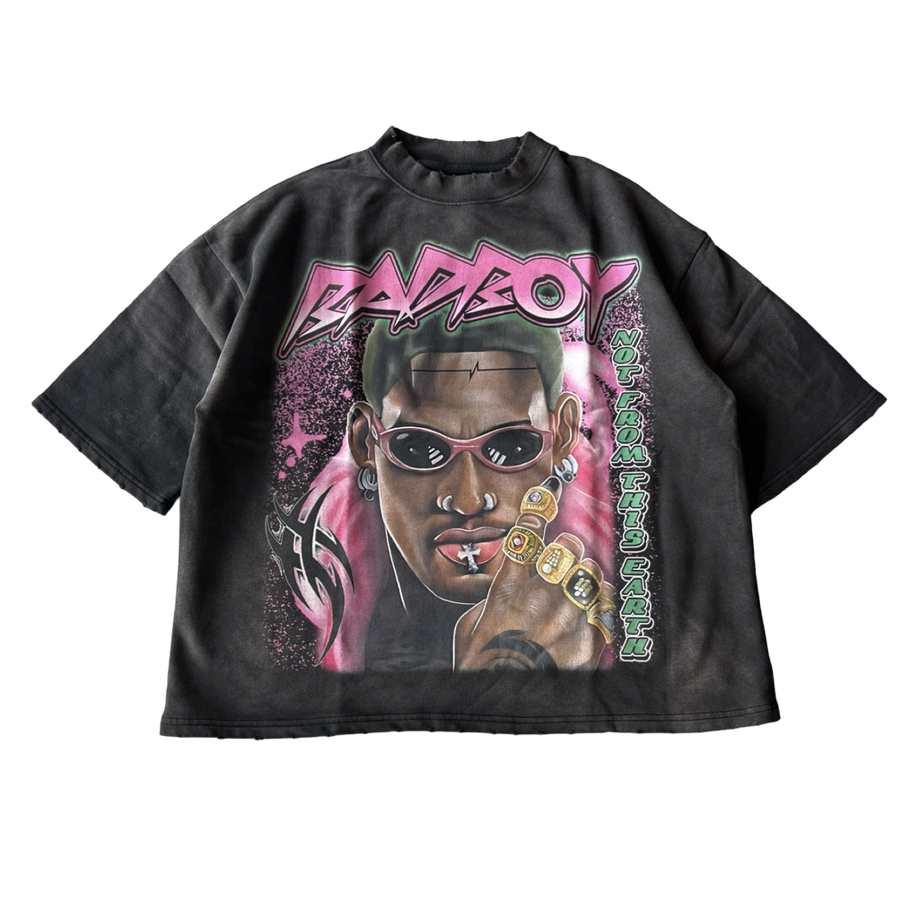 Some Space US Rodman Heavyweight Bad Boy T-Shirt Faded Black