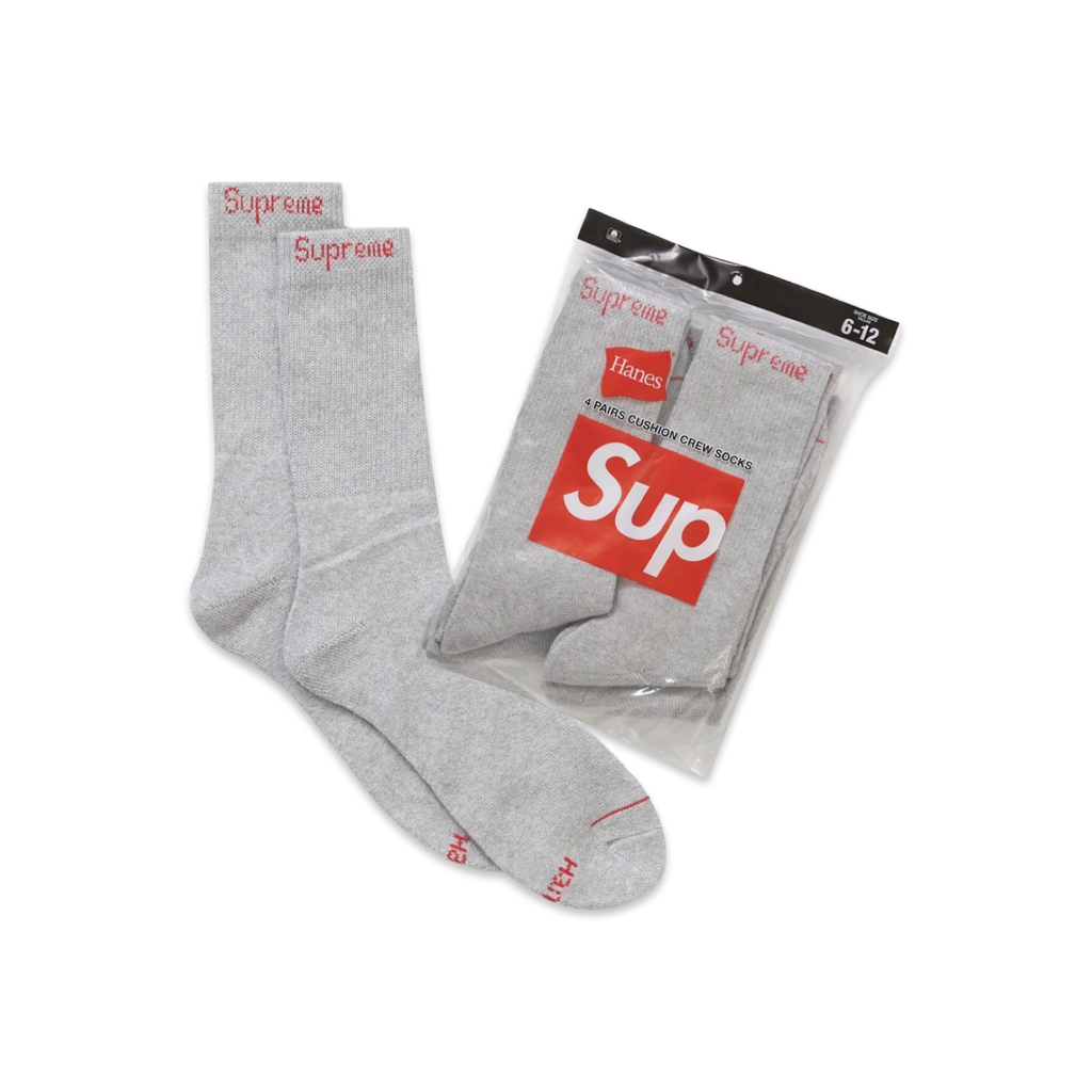 Supreme Hanes Crew Socks (4 Pack) Heather Grey