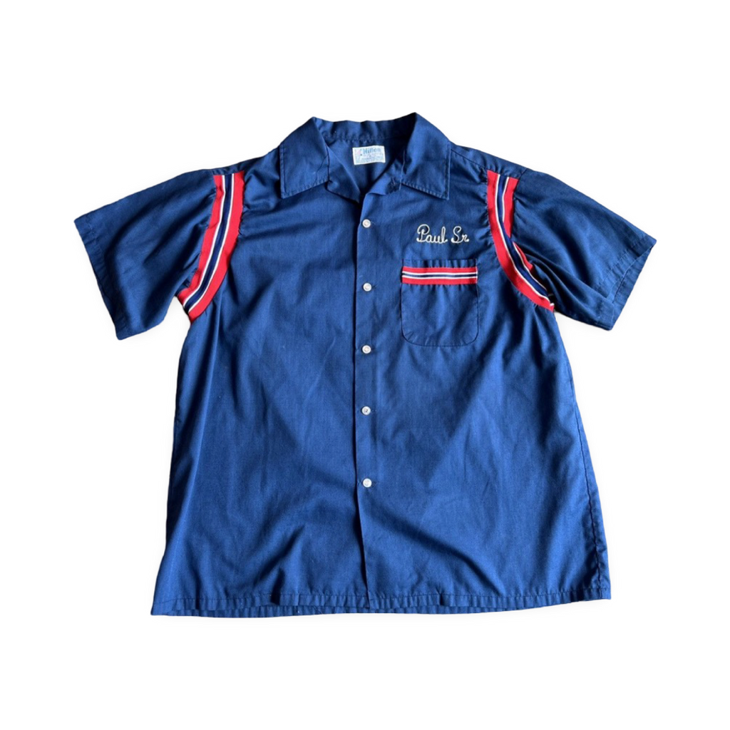 70s Chainstitch Bowling Shirt Navy Red