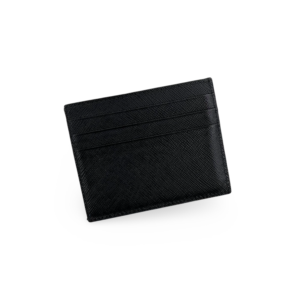 Prada Saffiano Logo Card Holder Wallet Black / Blue