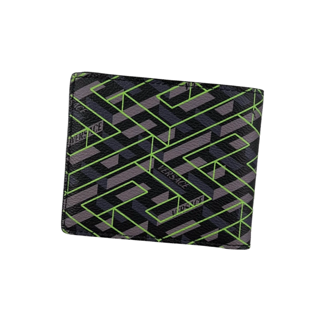 Versace Geometric Bifold Wallet Black Green