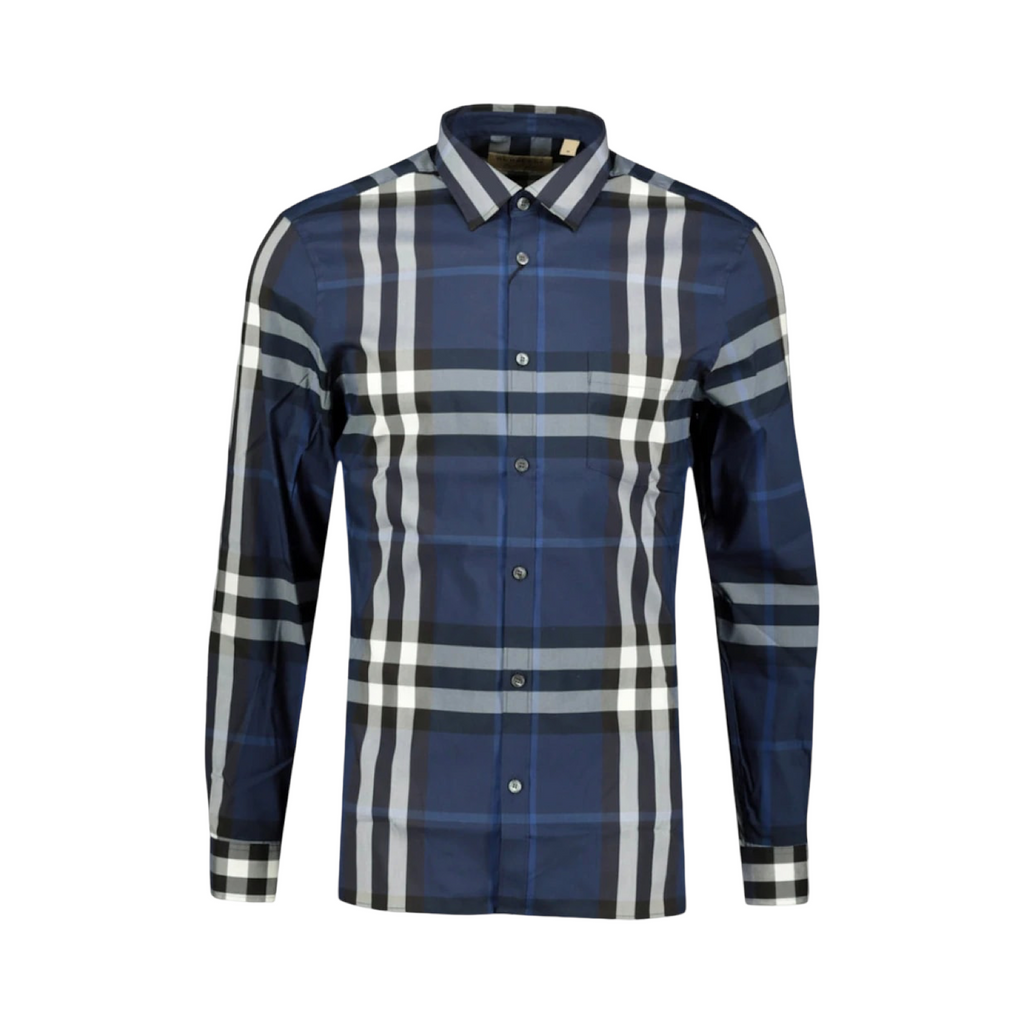 Burberry Stretch Cotton Poplin Shirt Navy White