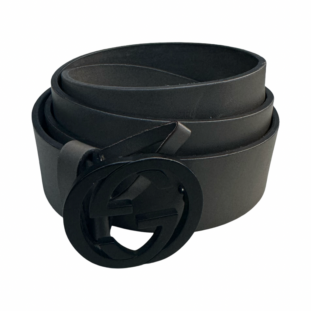 Gucci Grey Leather Interlocking Belt