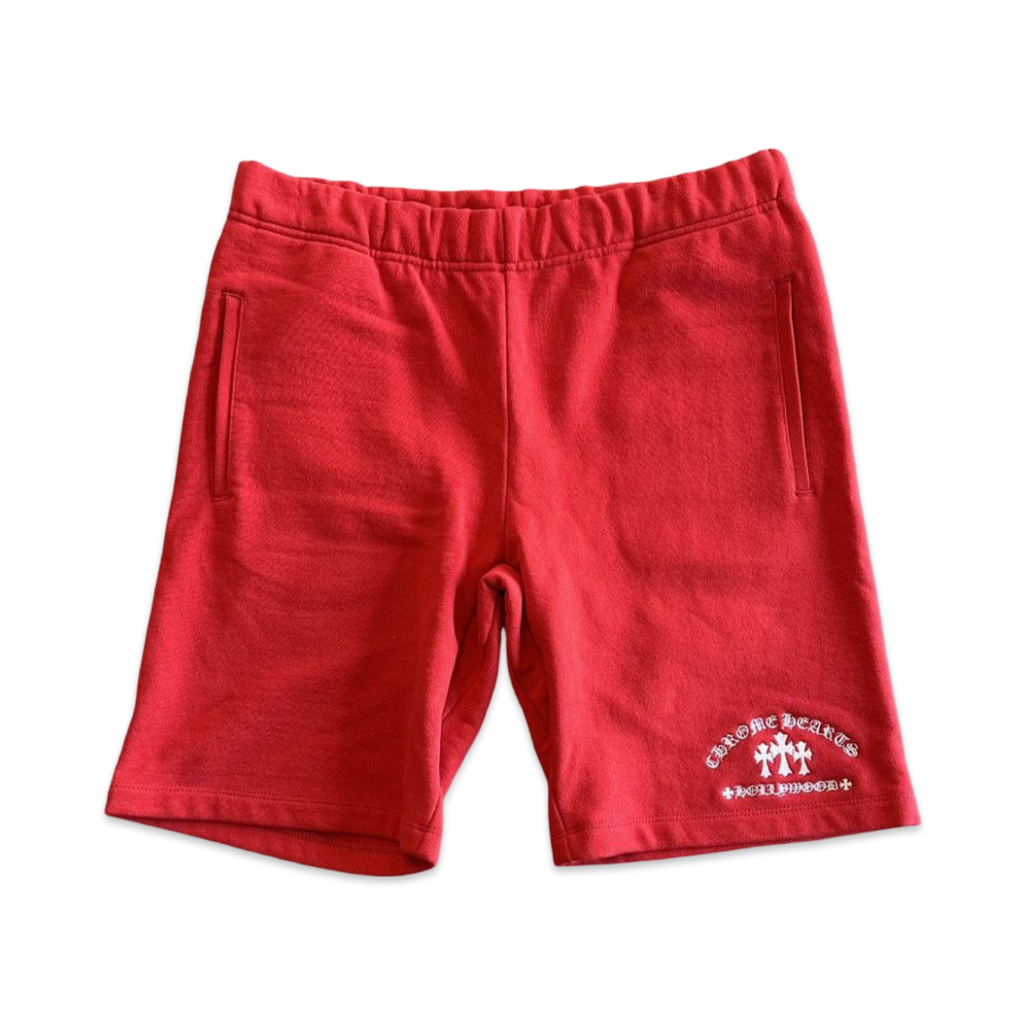 Chrome Hearts Cemetery Cross Embroidered Shorts Red