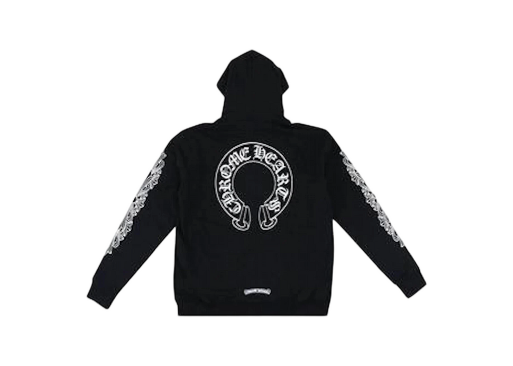 Chrome Hearts Horseshoe Floral Cross Sleeve Zip Up Hoodie Black/White