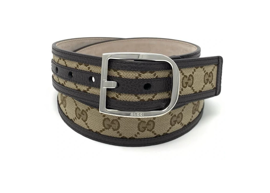 Gucci Belt GG Supreme Leather Trimmed 1.5W Beige/Ebony