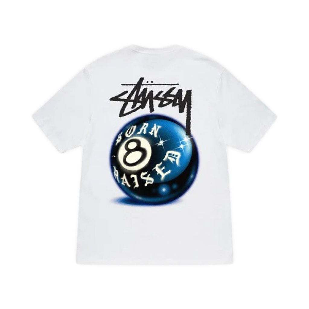 Stussy Born and Raised 8 Ball Tee Shirt White