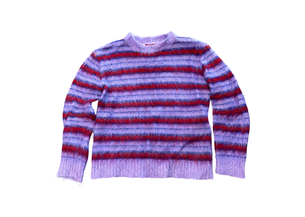 Marni Groovy Striped Mohair Crewneck Purple/Red