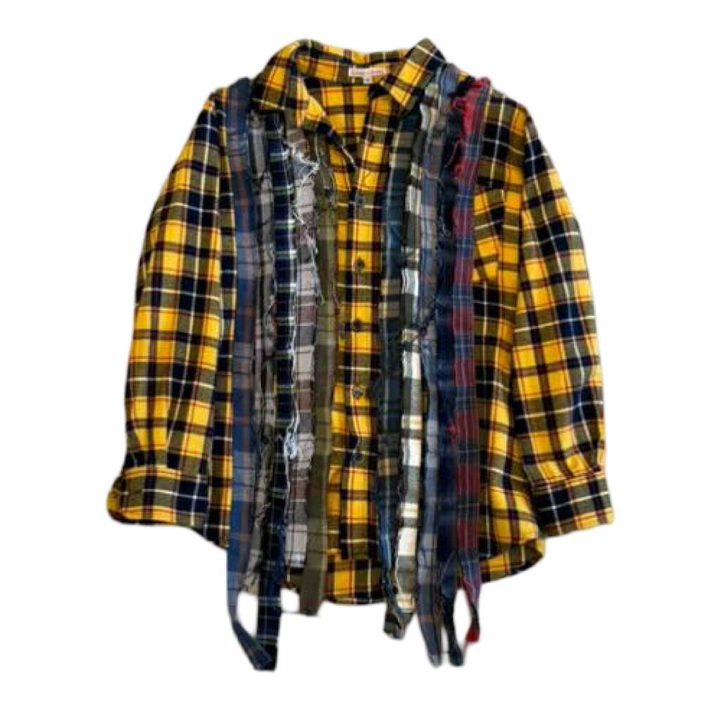 Needles Flannel Ribbon Button Down Shirt Multicolor Yellow